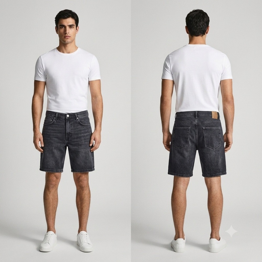 Zara Denim Shorts Men 34 Black Washed 5-Pocket Casual Summer